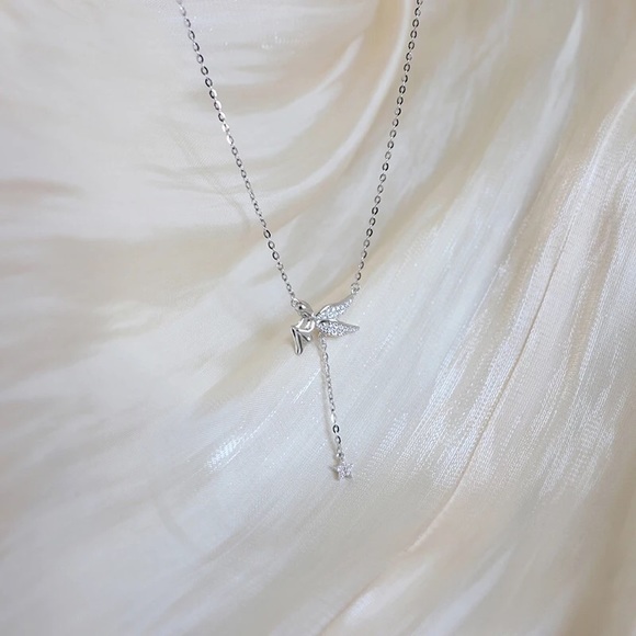 925 Sterling Silver Angel Star Tassel Necklace - Picture 7 of 11